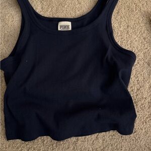 PINK Victoria's Secret Dark Blue Ribbed Crop Top
